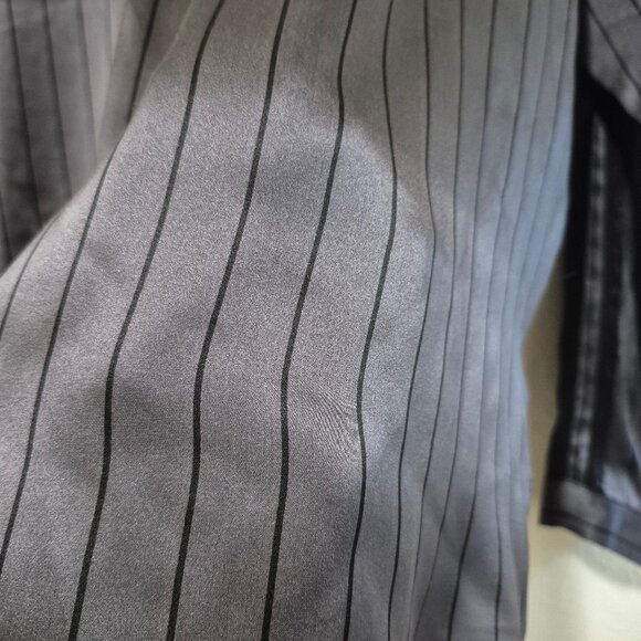 ATM Grey Silk Striped Tuxedo Pajama Blouse Size L Designer WorkMenswearInspired - Picture 12 of 16